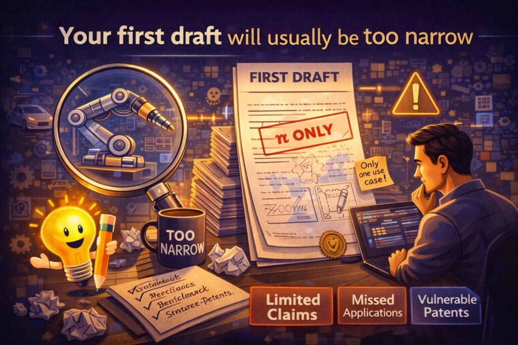 Most first drafts reflect the first way the inventors explain the invention.