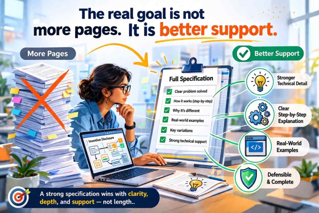 Founders sometimes think a full specification just means adding length. So they pad the draft. They write long background sections.