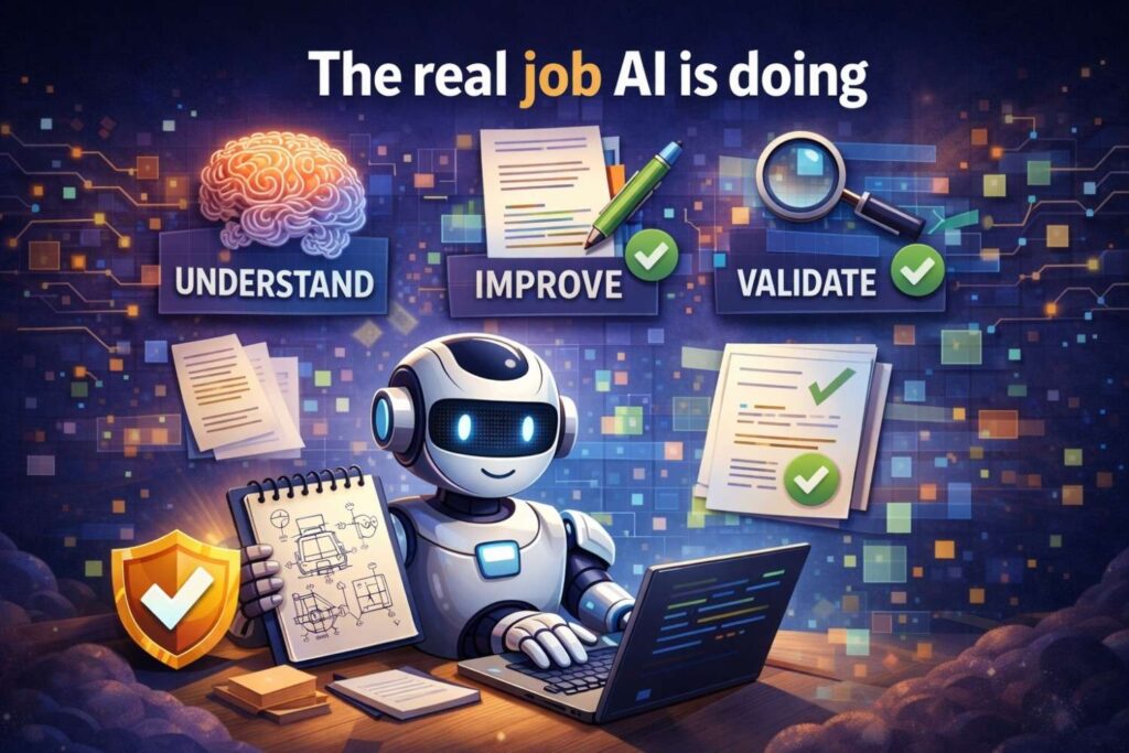 When people say “AI writes patent specifications,” it sounds like the machine invents legal language from thin air.