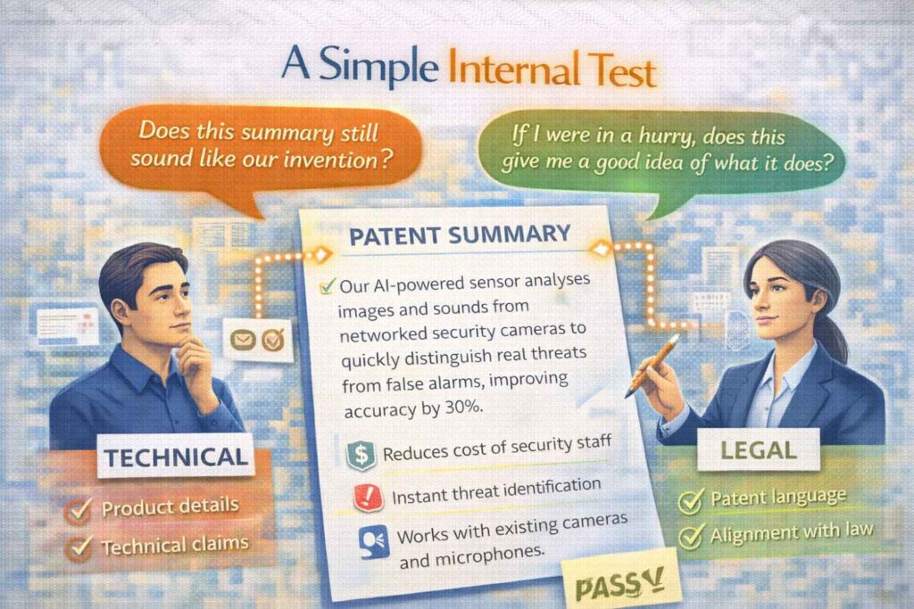 One useful habit is to share the summary with your founder, product lead, and lead engineer and ask each person to explain the invention back in one sentence.