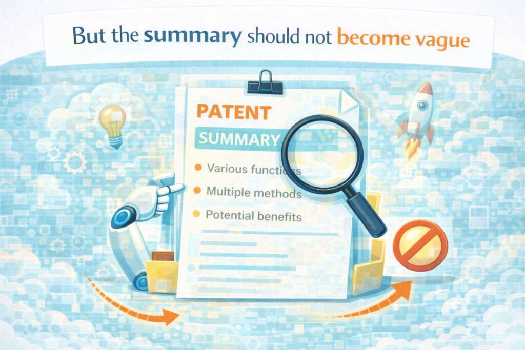 A vague summary says things like the system improves efficiency or intelligently optimizes workflows without saying how the system generally does that.