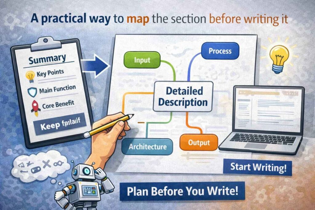 Before writing formal prose, map the section in simple blocks.