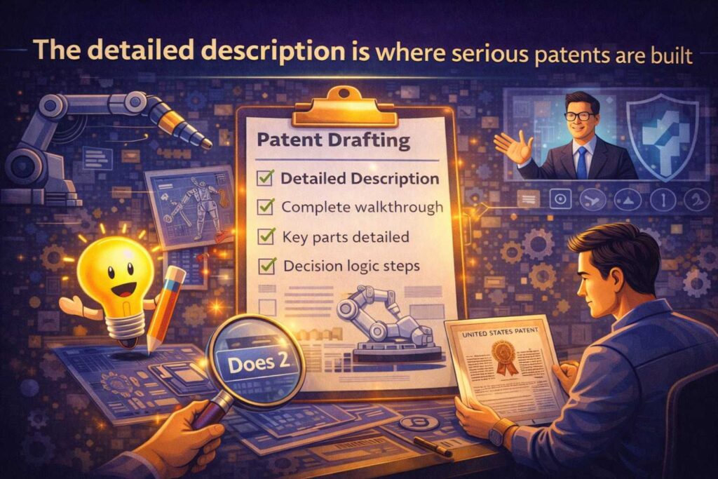 A serious patent is not built on a clever title or a broad claim alone.