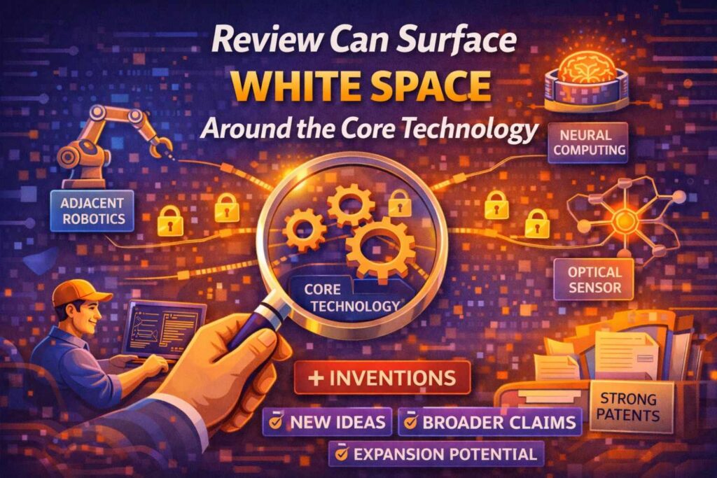 If the company already has patent filings on related technology, review the new draft against that family, not just on its own.