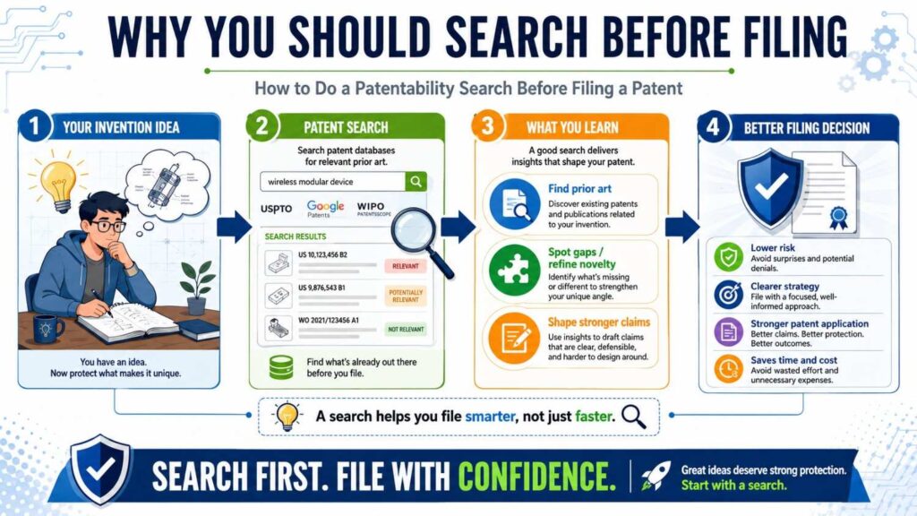 You can file a patent without doing a search first.