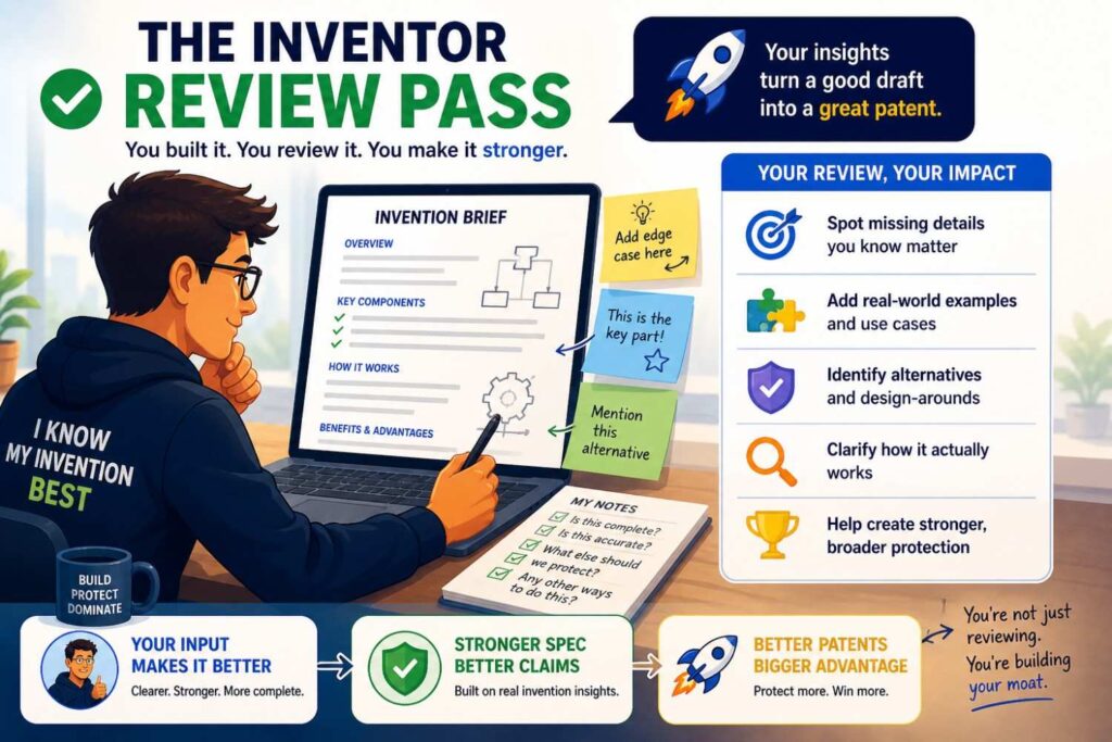 The inventor should review the technical sections, examples, and figures.