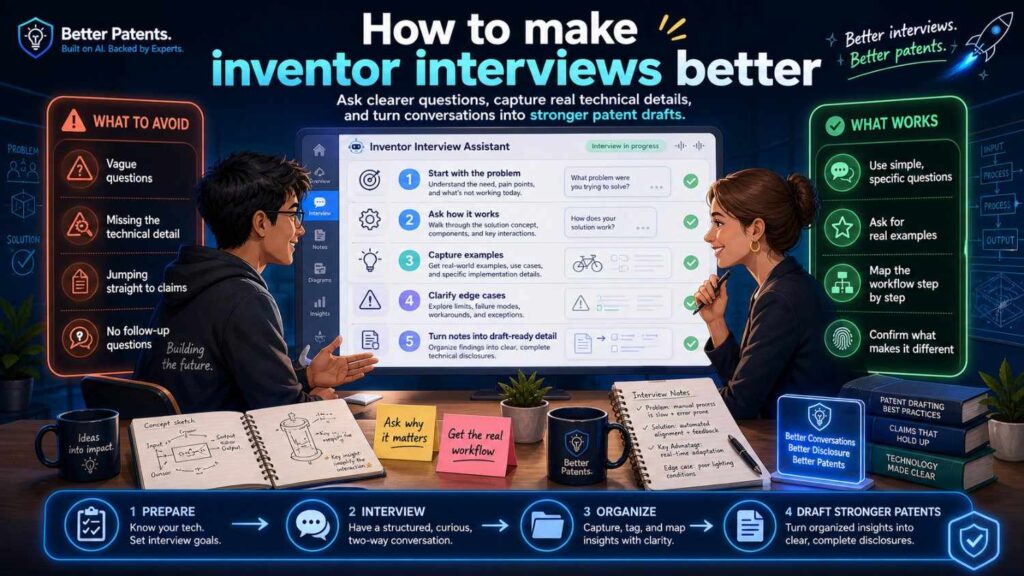 These questions help capture the invention while keeping the conversation focused.