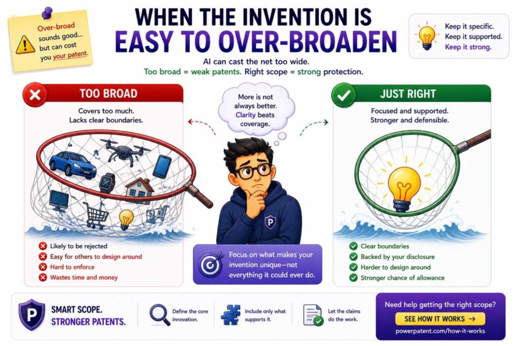 Do not use AI alone when the invention sounds broad but depends on a narrow technical insight.
