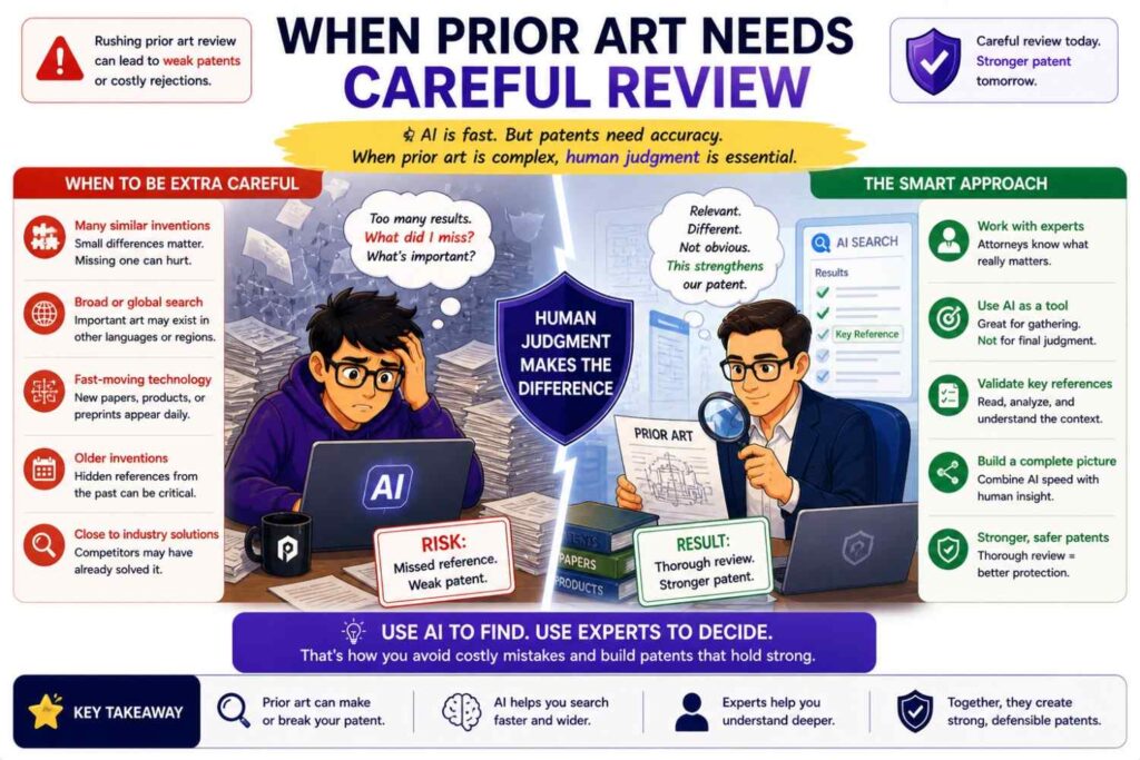 Do not rely on AI alone for prior art analysis tied to a patent specification.