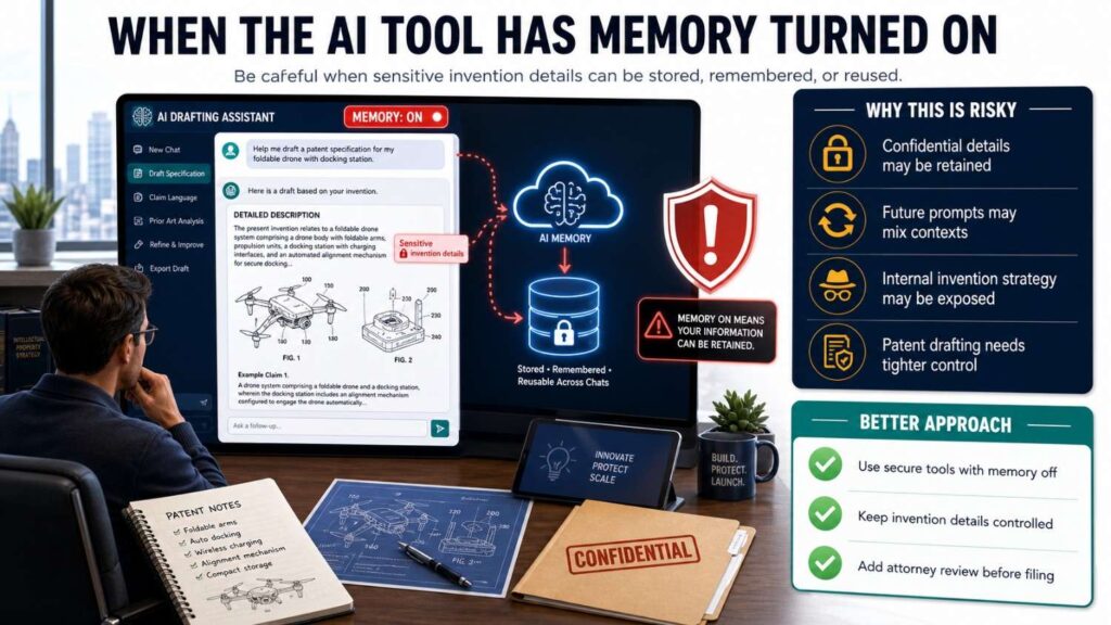 Do not use AI memory features casually for patent specification work.