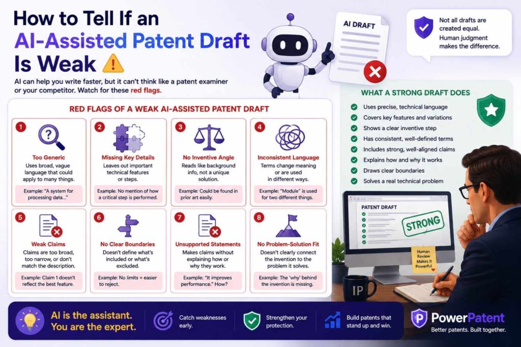 A weak AI-assisted patent draft often has warning signs.