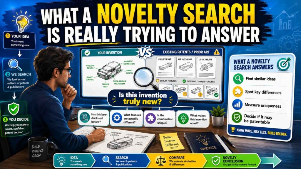A novelty search tries to answer one main question: has someone already publicly disclosed this invention?