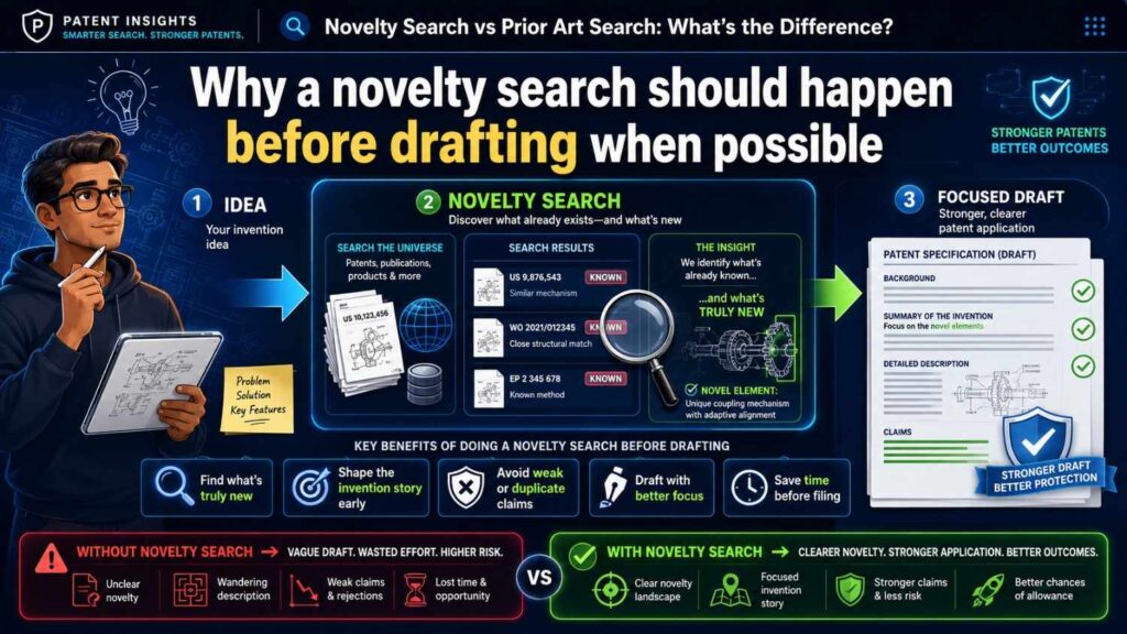 A novelty search is often most useful before the patent application is drafted.