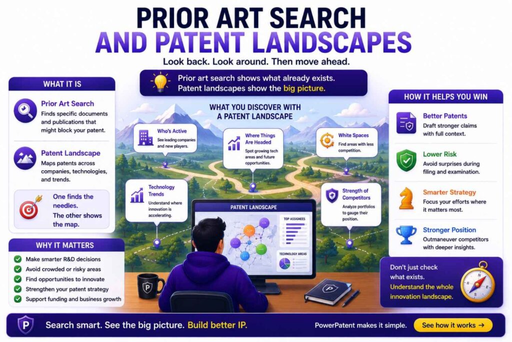 A landscape search gives a broad view of a technology area.