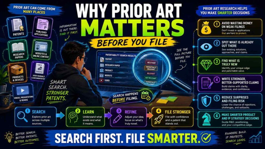 A patentability search helps you decide whether your invention is likely worth filing.