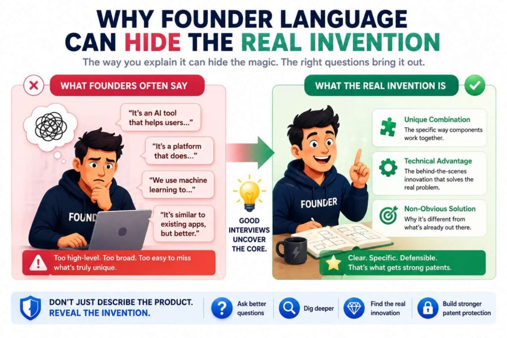 Founders often describe inventions in business terms.