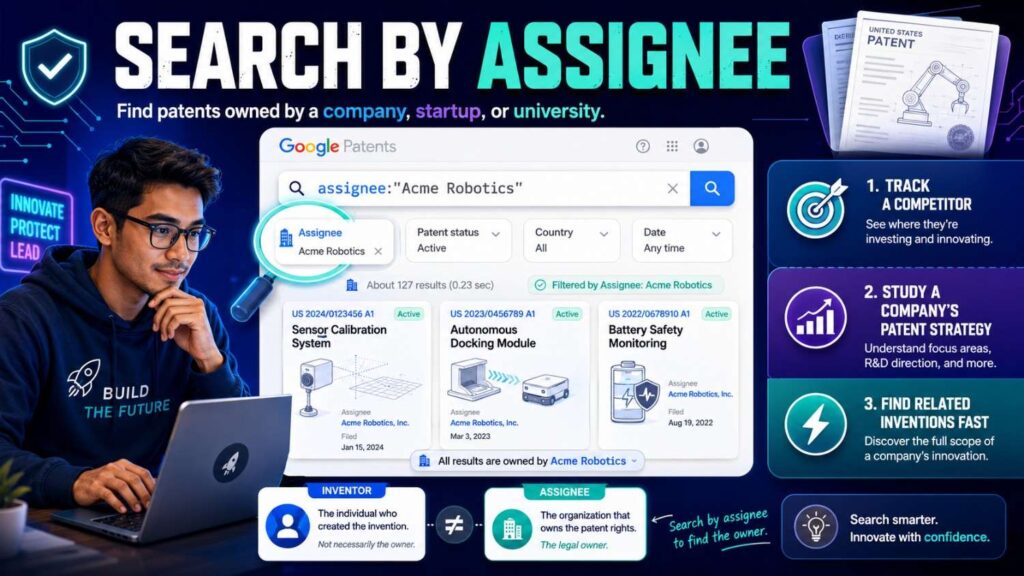 The assignee is usually the owner of the patent or application.