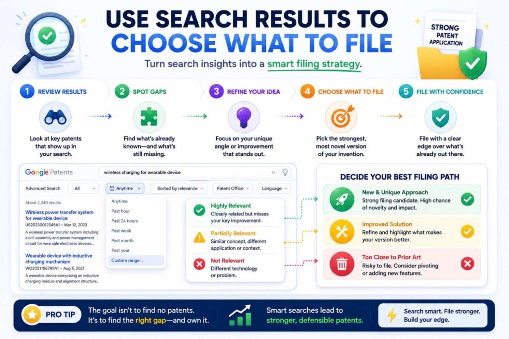Google Patents can help you decide which invention to file first.