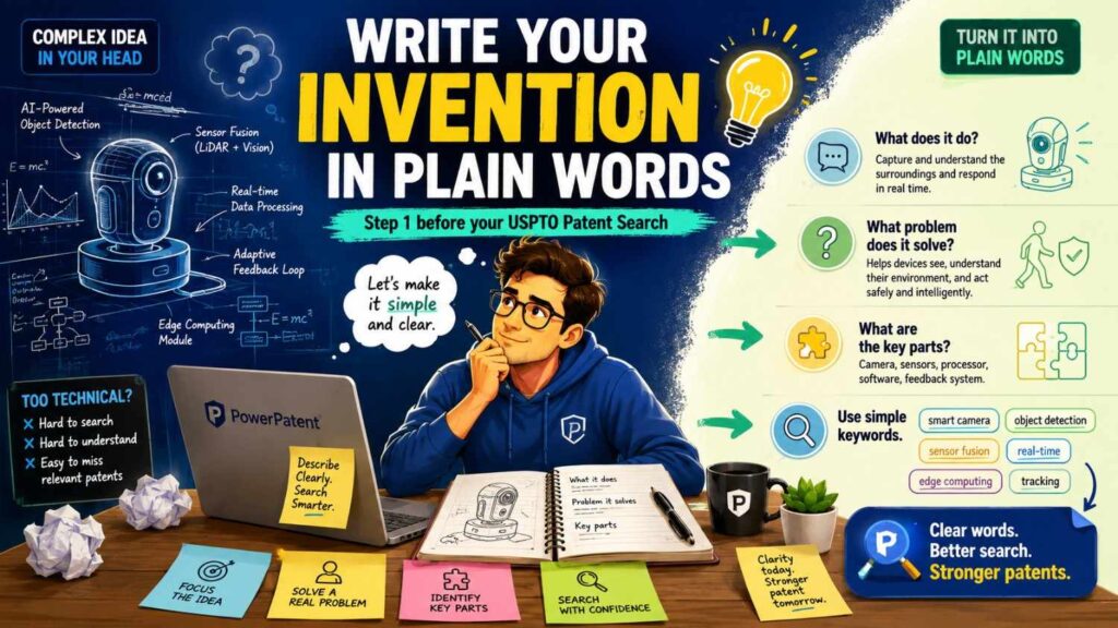 Before opening the USPTO tool, write a short invention note.