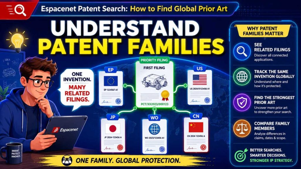 A patent family is a group of related patent documents that usually trace back to the same first filing.