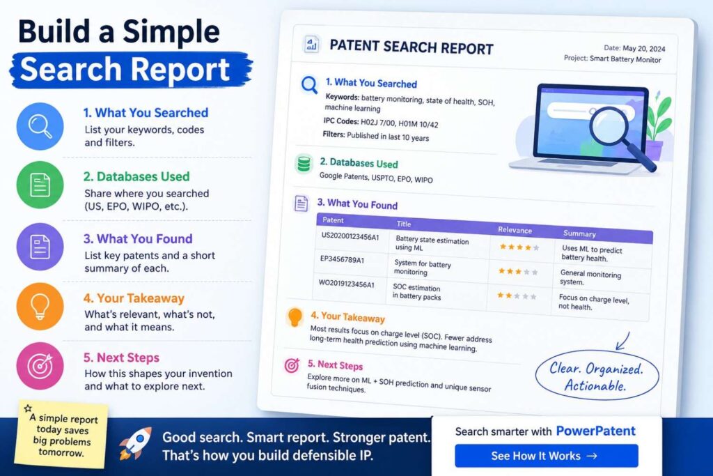 Once you have searched, create a short search report.