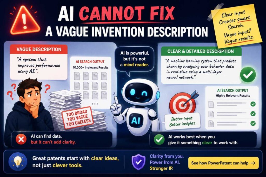 If your invention description is vague, the search will be vague.
