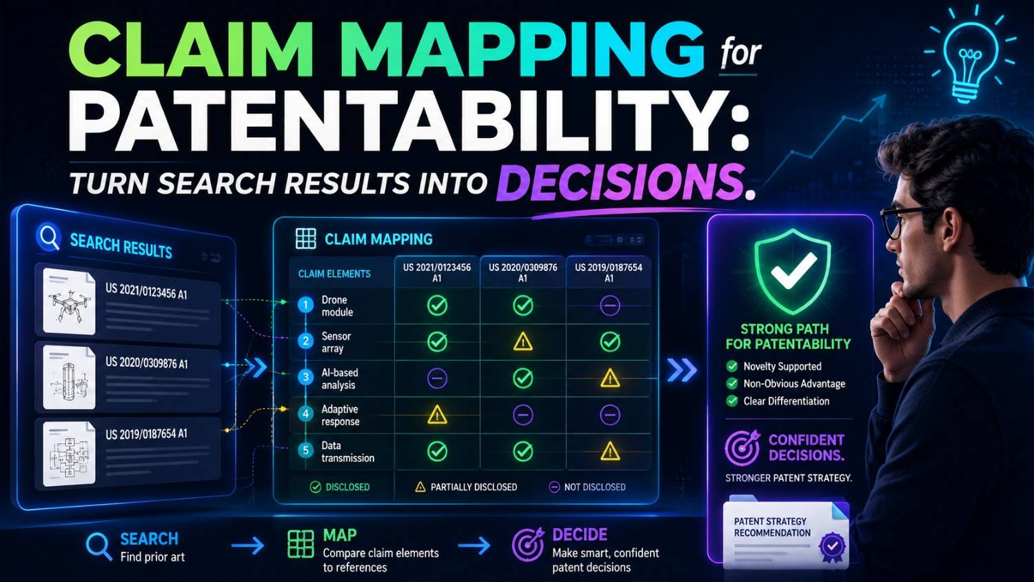 Learn how claim mapping turns patent search results into clear filing decisions by comparing prior art to your invention feature by feature.