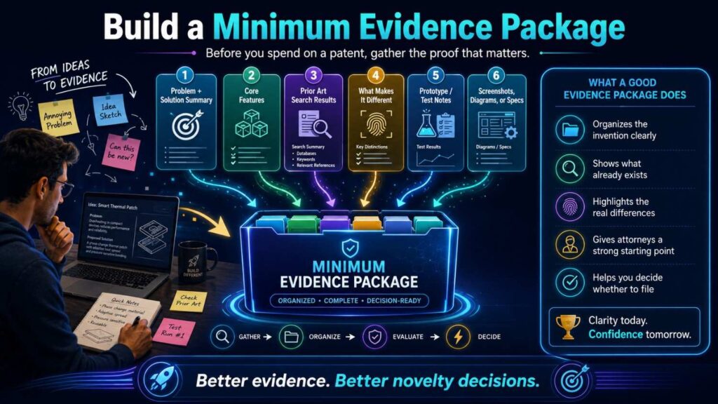 Before spending on a patent, create a small evidence package.