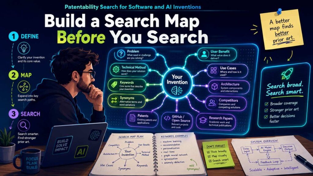 Before opening a search tool, make a simple search map.