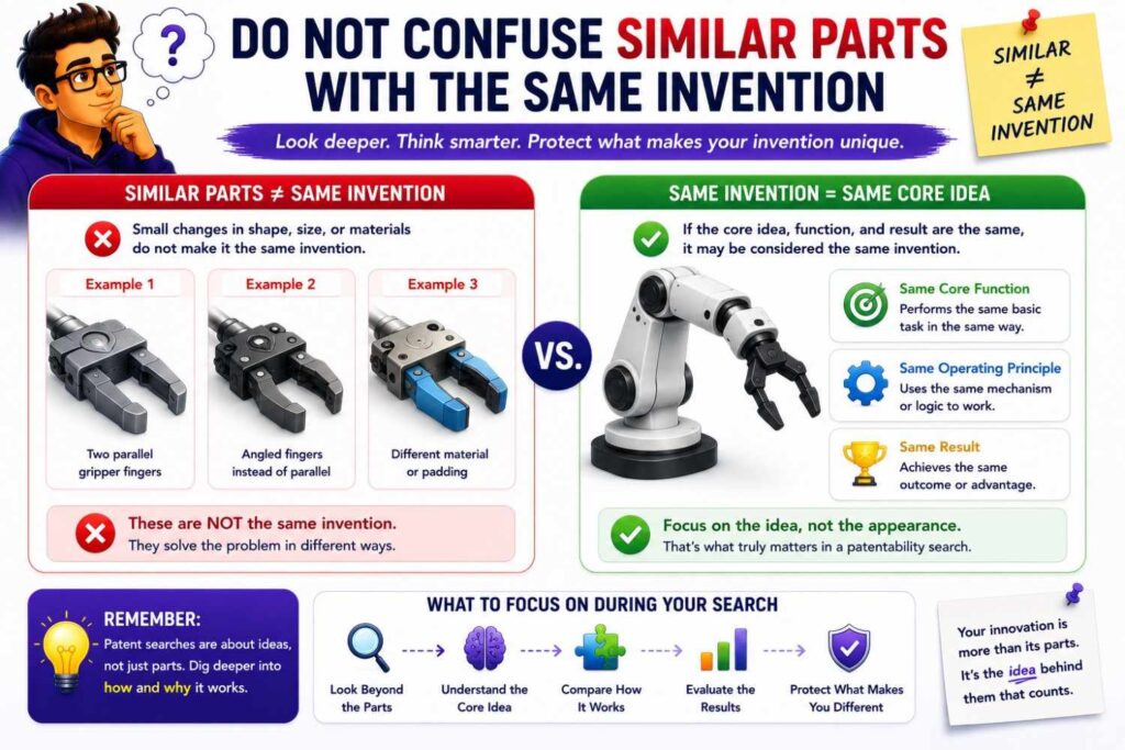 A prior art reference may show the same part but not the same invention.