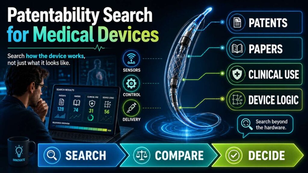 Medical device searches should focus on structure, use, safety, and body interaction.