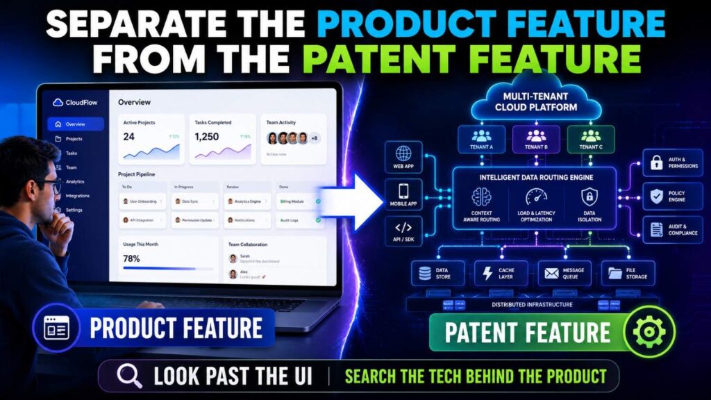 A patent feature is often what the system does behind the scenes.