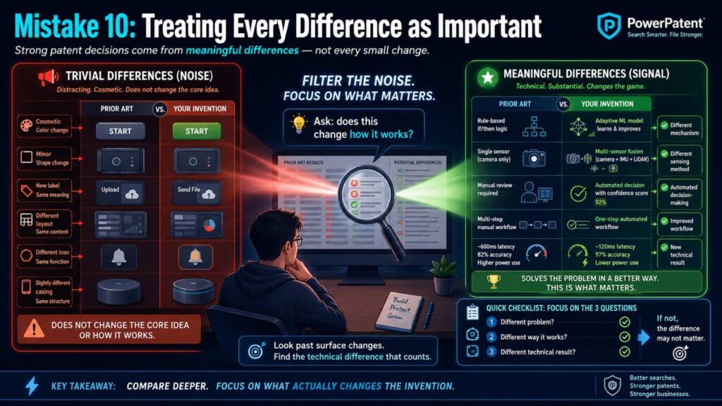 A prior art system may use a red button and your system uses a blue one.