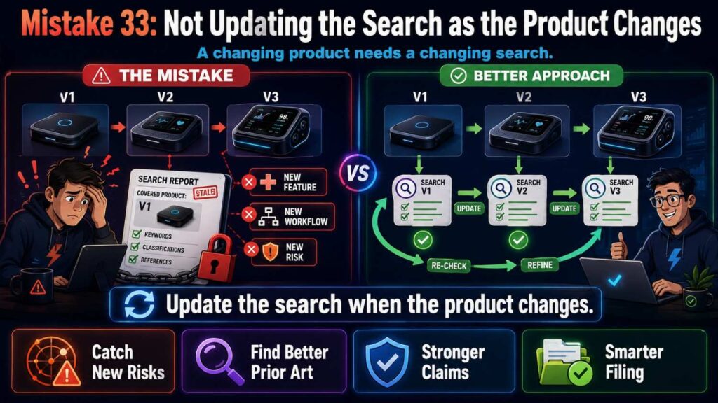 A search done six months ago may no longer match the product.