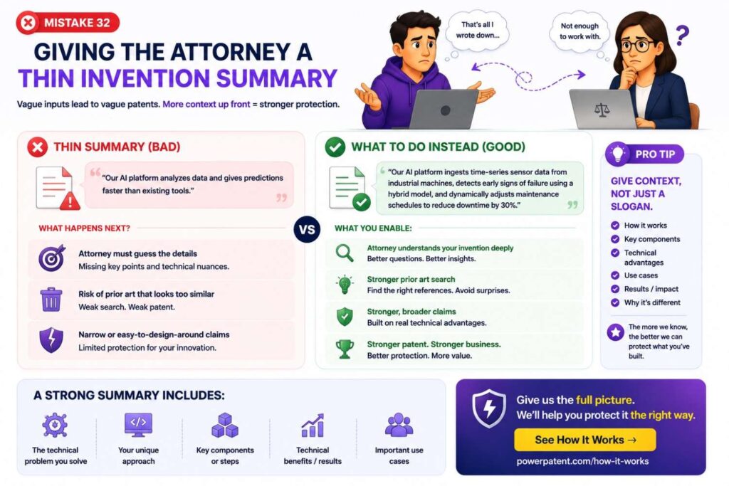 If you give your patent team only a vague summary, the filing may be vague.