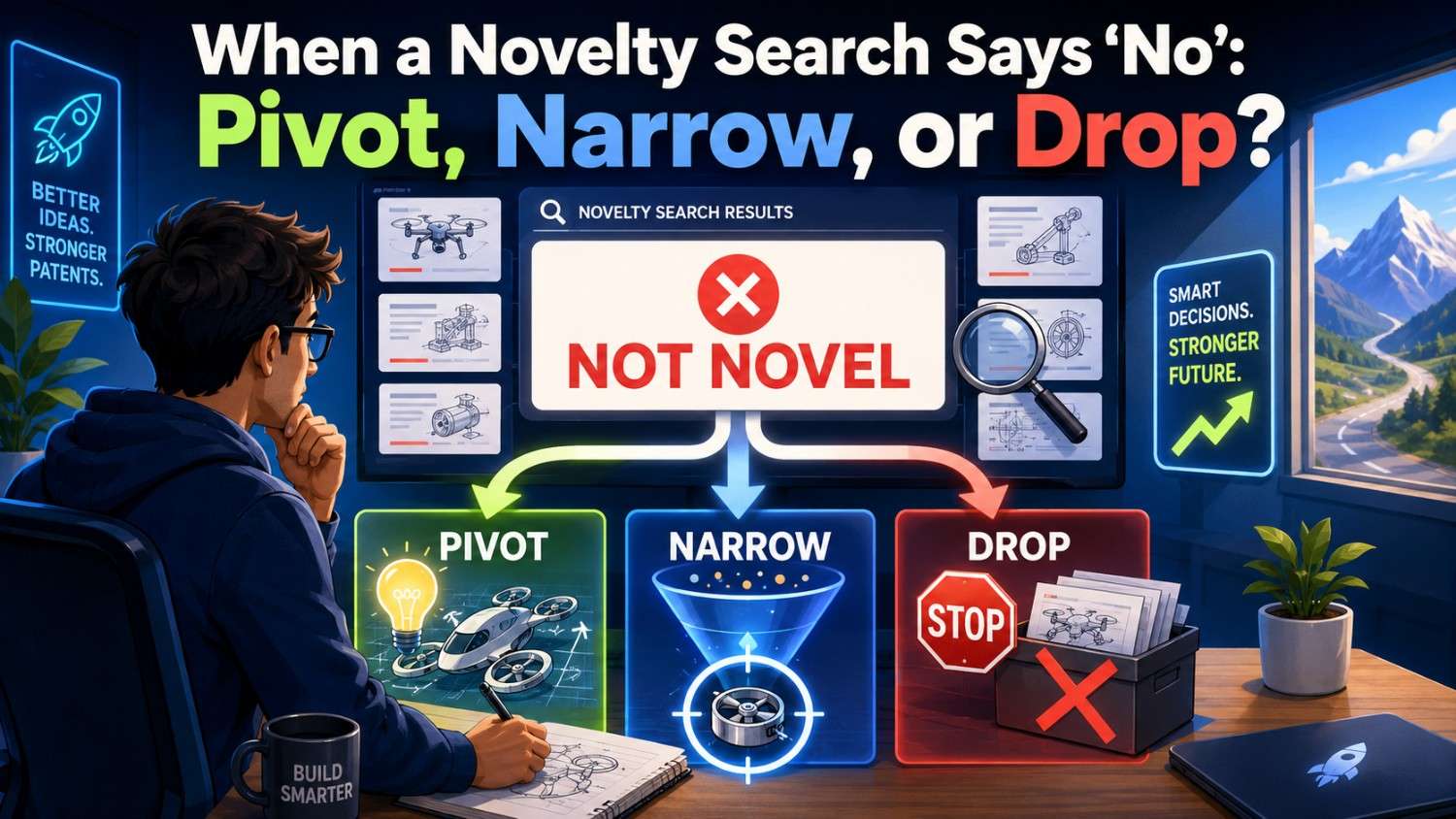 Learn what to do when a novelty search says no, and how to decide whether to pivot, narrow your claims, or stop before wasting time and money.