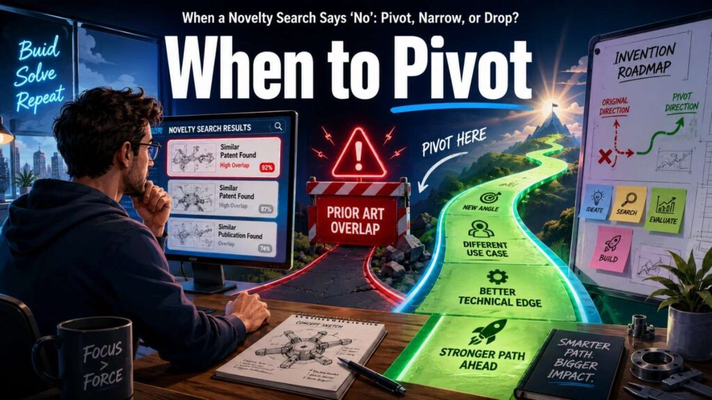 Pivot when the prior art blocks the first idea, but the product still contains another technical feature worth protecting.