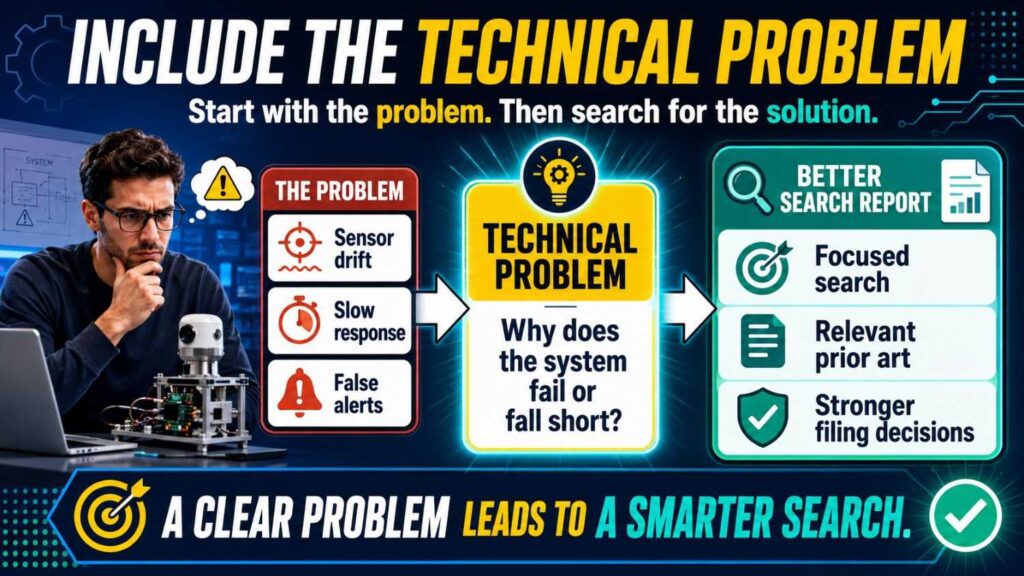 This matters because prior art should be compared against the problem your invention solves.