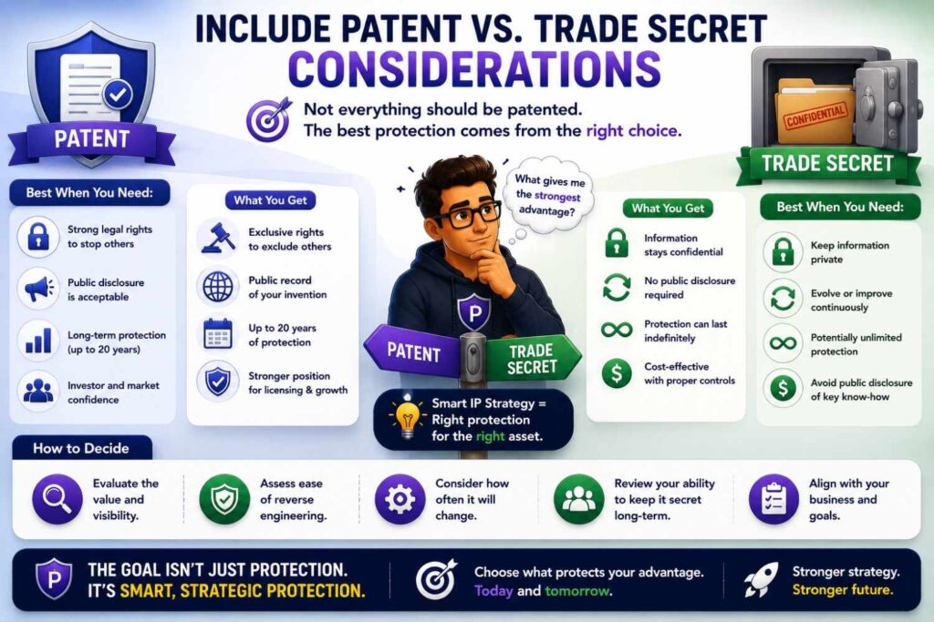 A strong report should flag when trade secret protection may be better.
