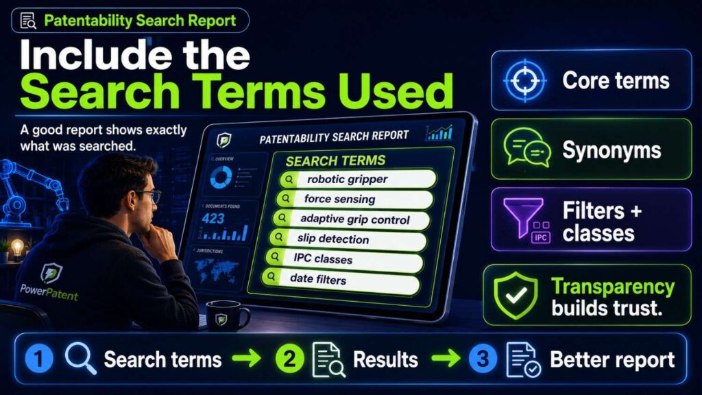 This helps show how the search was performed and whether it was too broad or too narrow.