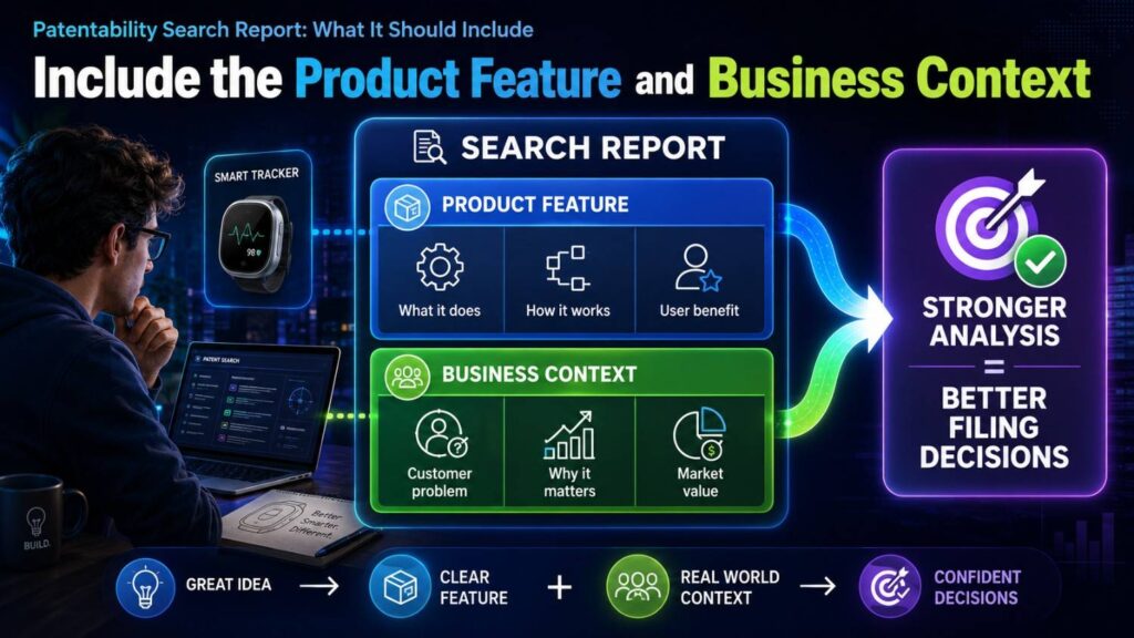 A patentability search report should connect the invention to the product.