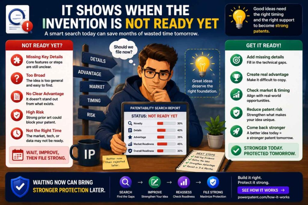 Sometimes the idea is promising, but the invention is not ready for filing.