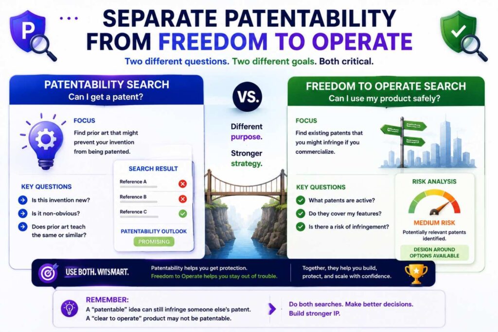 A report should not imply that a patentability search means the product is safe to sell.