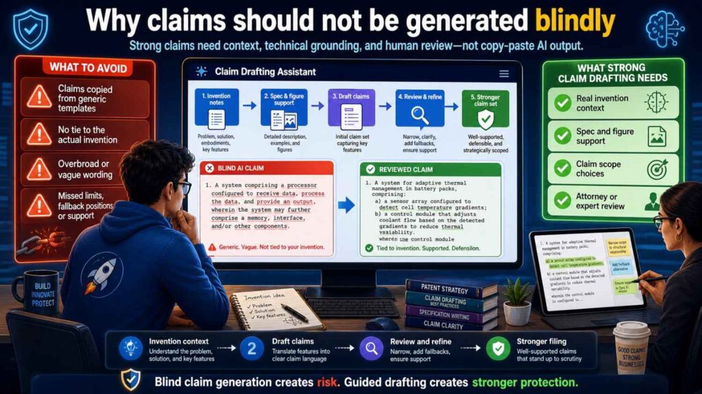 Claims are too important for blind generation.