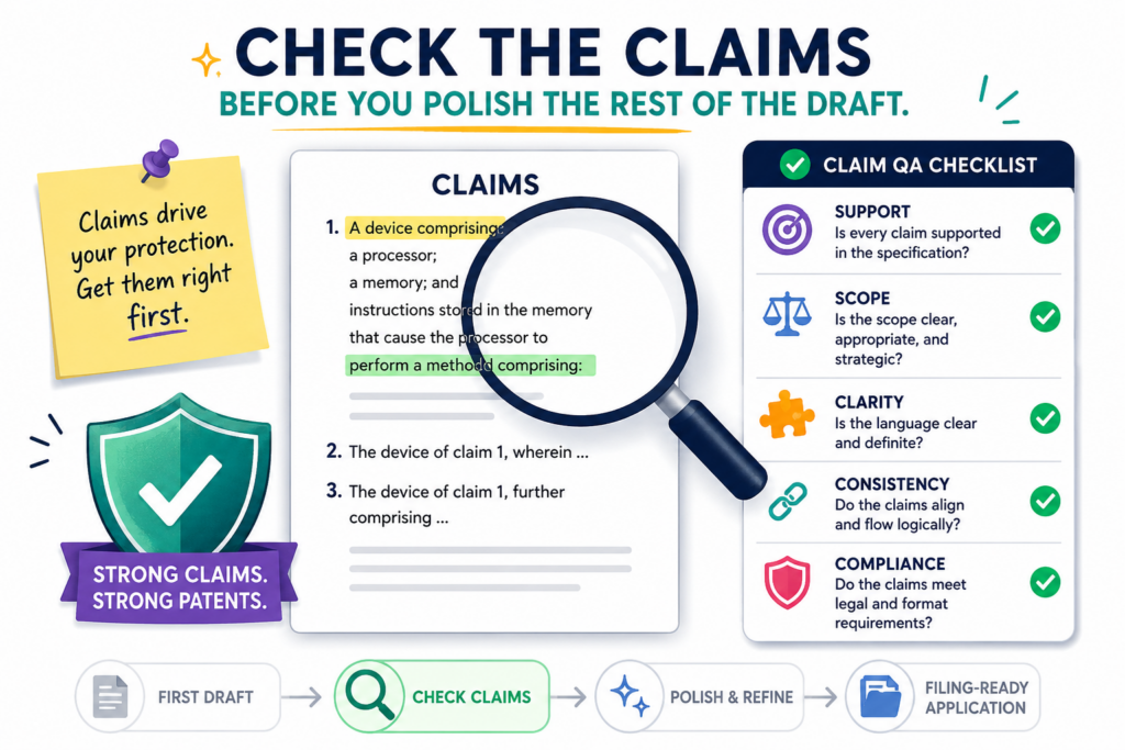 The claims are the most important part of the patent application. They define what you are trying to protect.