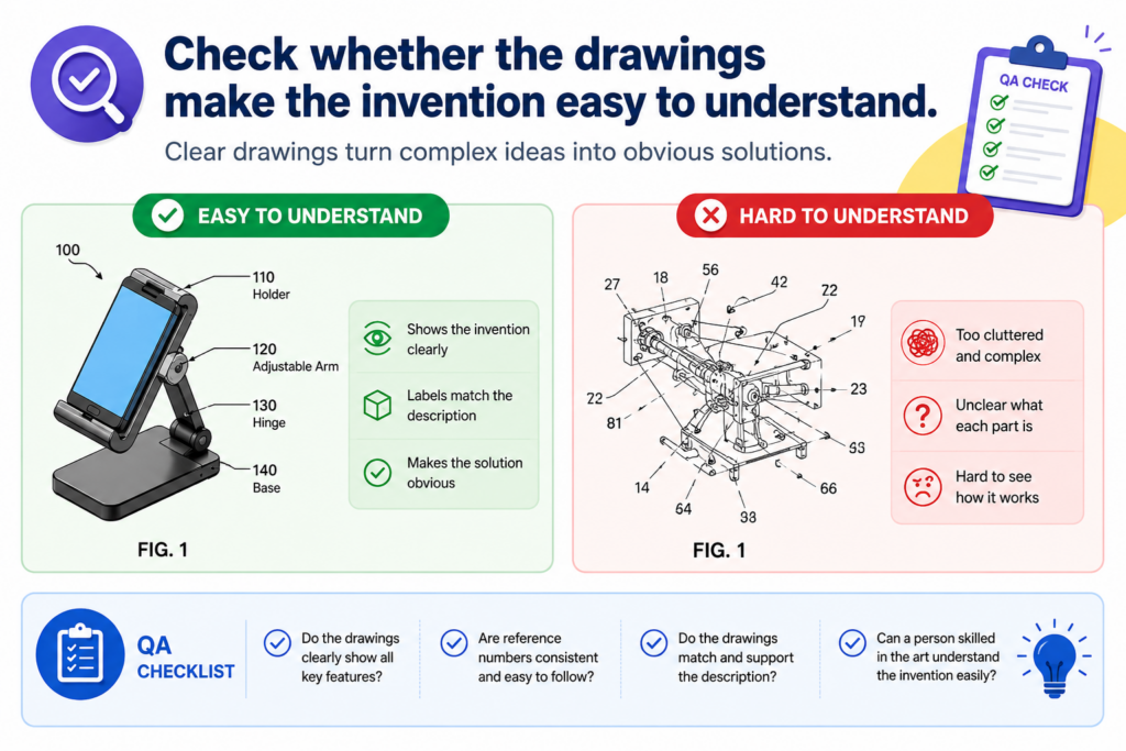 A patent draft gets much stronger when the drawings tell the same story as the written text. The drawings do not need to look like a product launch graphic. They do not need color, polish, or design flair.
