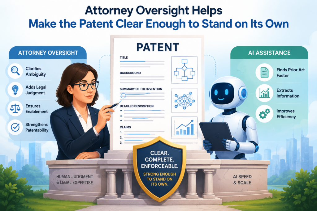 A patent has to explain the invention in a way that holds up without you in the room. That is easy to forget. Founders often explain things live.