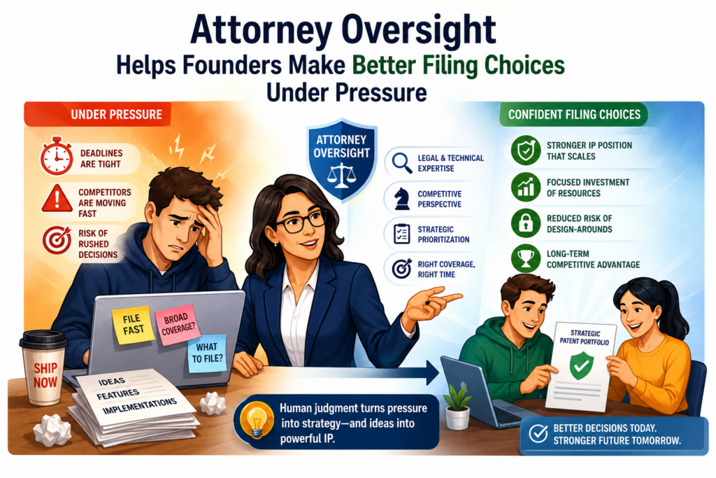 Startups move under pressure. There is always a demo, a launch, a fundraise, a customer call, or a product deadline. Patent decisions often happen in the middle of all that.