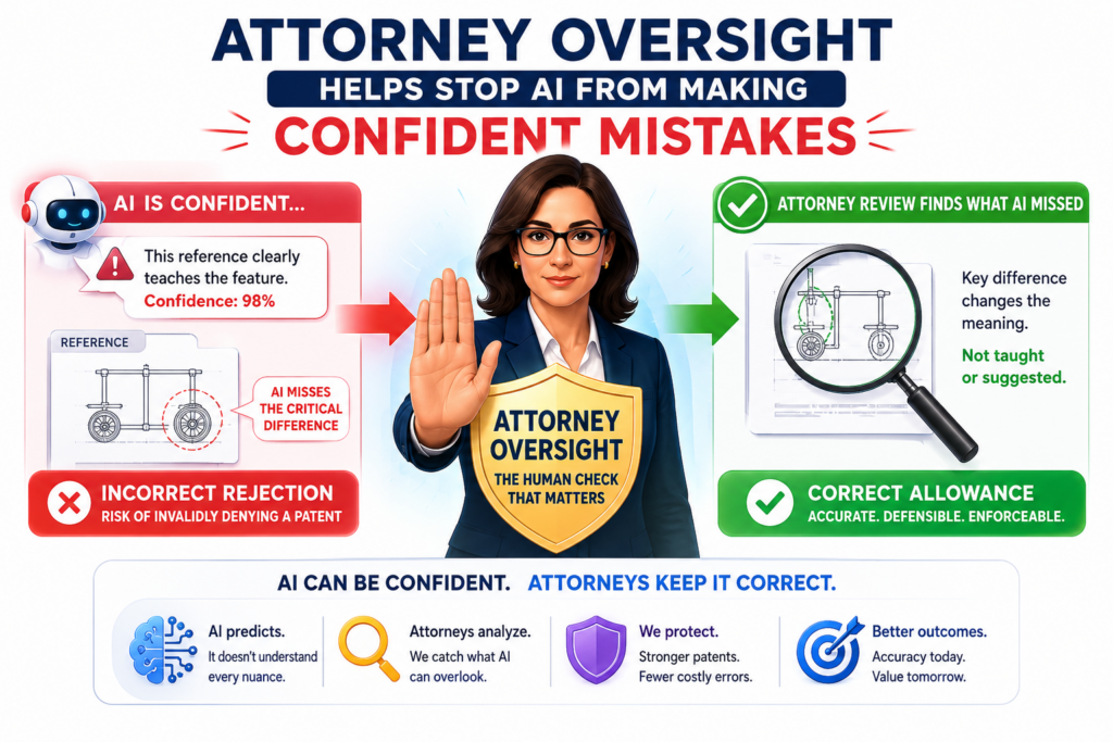 AI can sound very sure even when it is wrong. That is one of the biggest risks in patent review. A tool may write a clean sentence, use strong words, and make the draft feel complete.