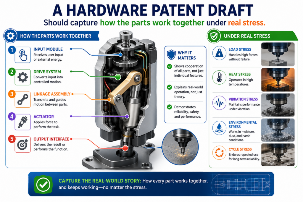 Hardware inventions are often easy to see but hard to protect well. A founder may point to the product and say, “This is the invention.” But in many cases, the invention is not the whole object. It is the way parts work together.